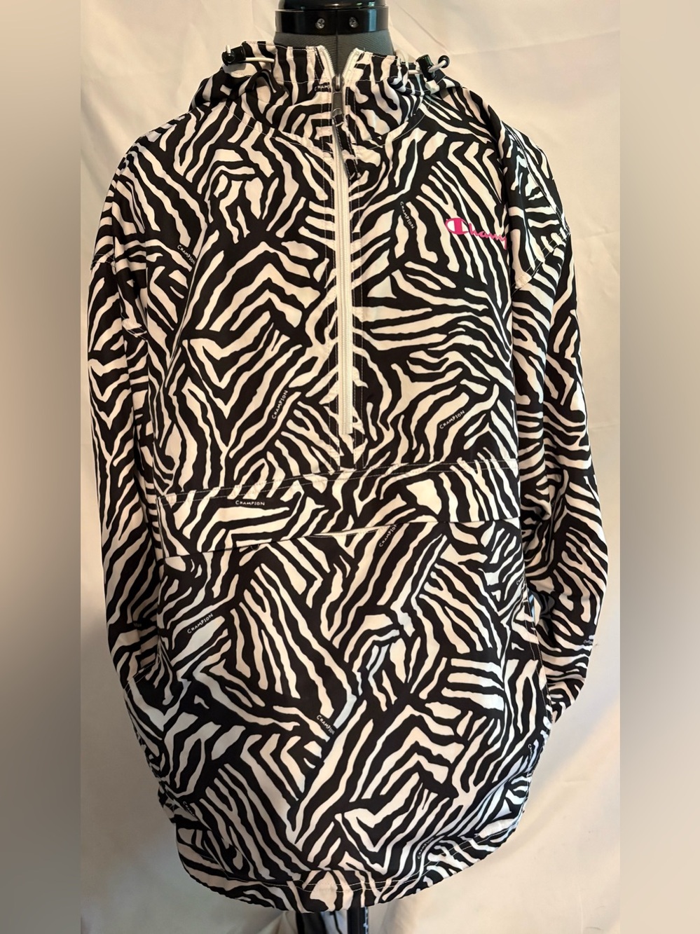 Champion Zebra Print Half-Zip Pullover with Pink Logo